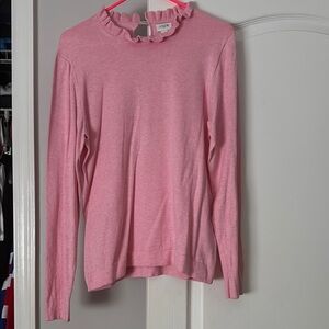 J. Crew Pink Crew Neck Sweater with Ruffle Detail